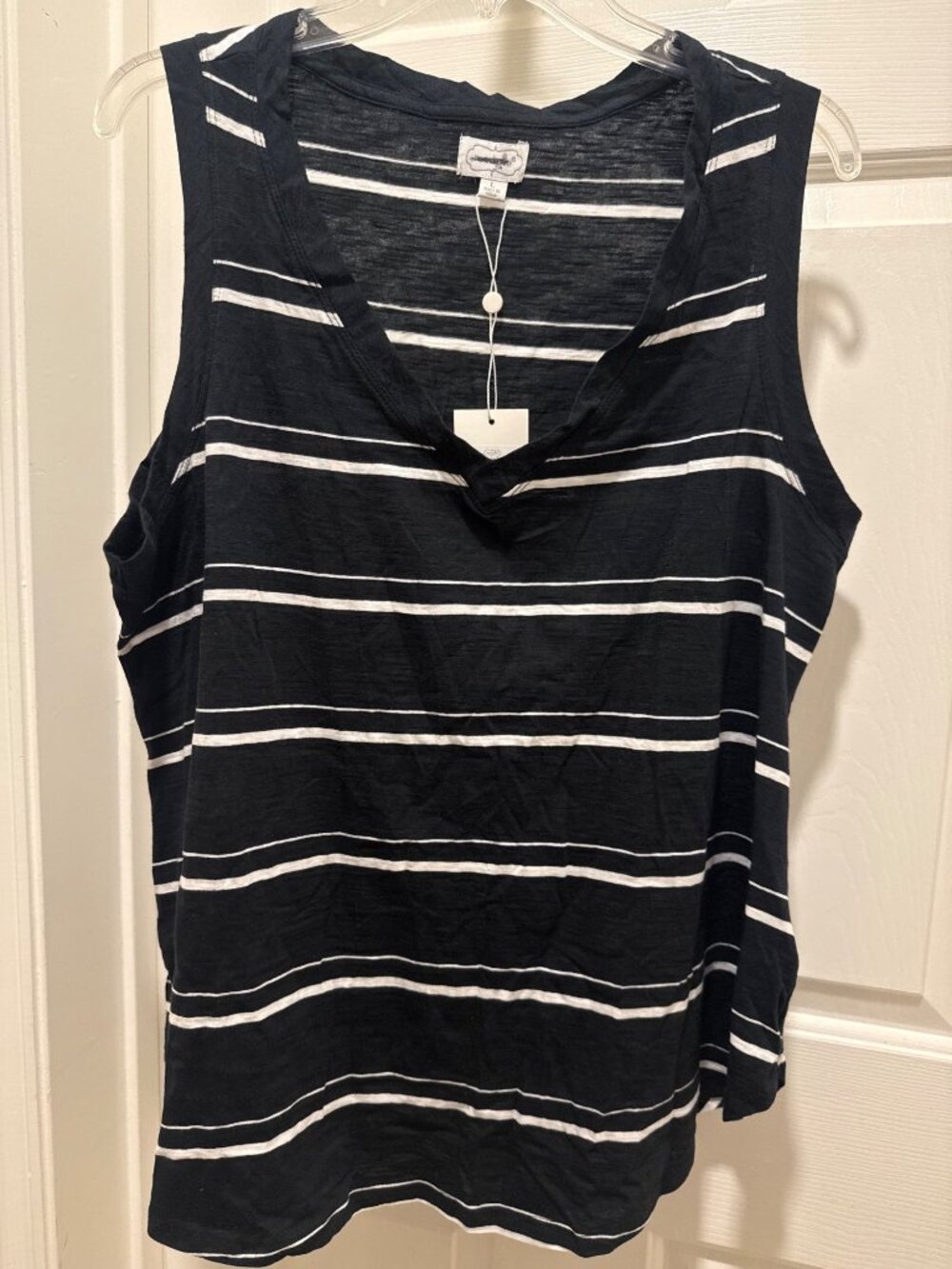 Mud Pie women’s L Large Rio black white stripe tank shirt V-neck NWT cotton